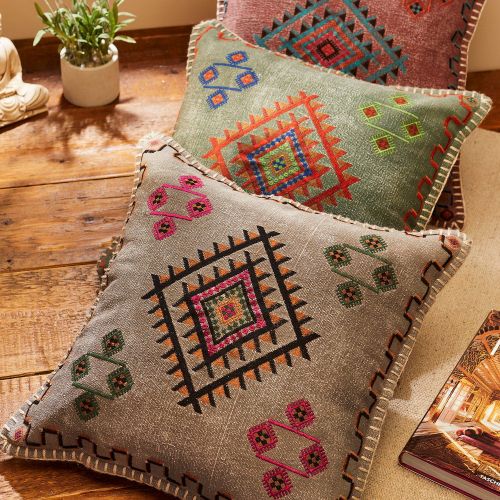 Μαξιλάρι 50x50 Satara με κέντημα - Γκρι πετροπλυμμένο