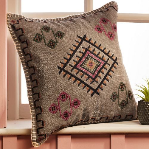 Μαξιλάρι 50x50 Satara με κέντημα - Γκρι πετροπλυμμένο