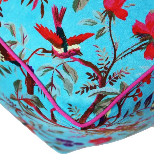 Πουφ τιρκουάζ βελούδο 60x60 βαμβακερό