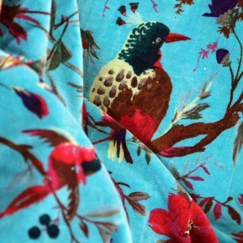 Ύφασμα βελούδο φλοράλ 1,37μ. - τιρκουάζ