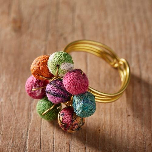 Recycled Sari Flower Bead Ring