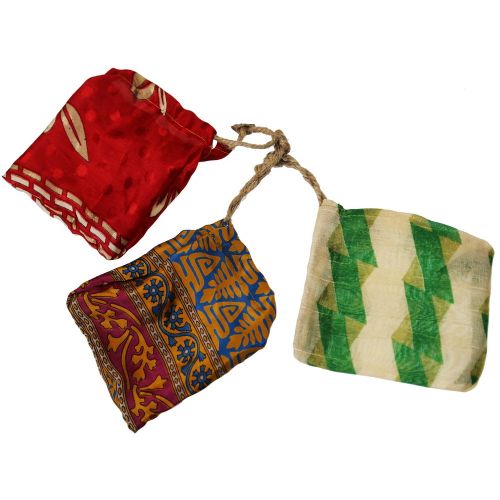 Recycled Sari Bag With Drawstring 12 x 12cm
