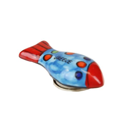 Μαγνητάκι κεραμικό Ψάρι 5x3εκ.- Μπλε πουά