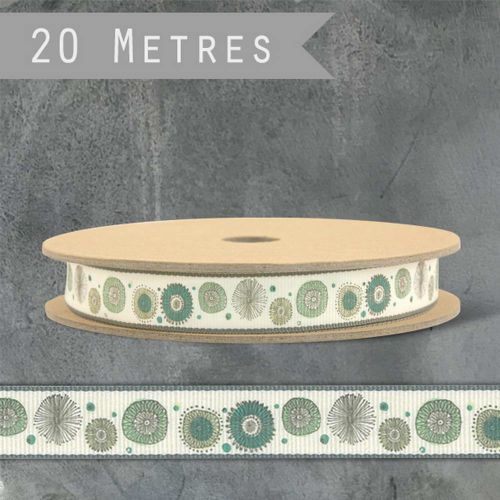 Κορδέλα 20μ. - λουλούδια σε κρεμ φόντο 