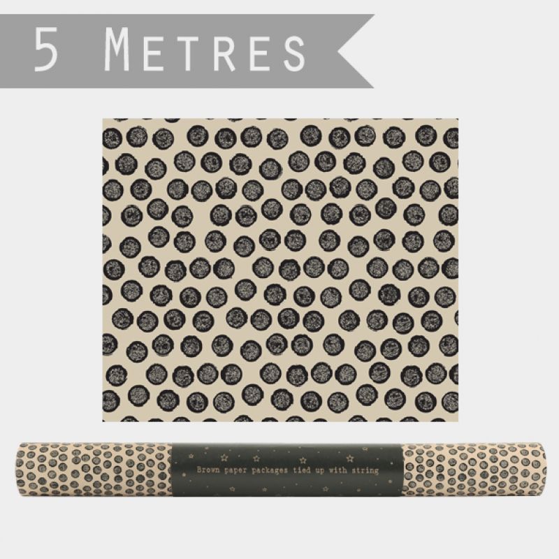 Kraft wrap 5m roll-Black dots