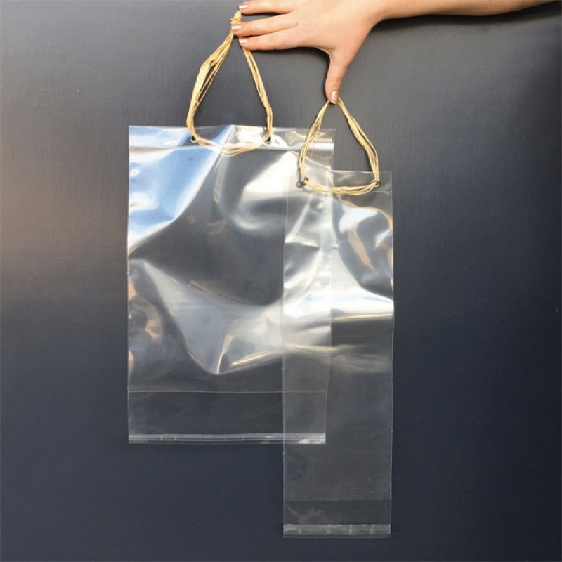 Clear raffia handled bag-Tall (14x40cm)
