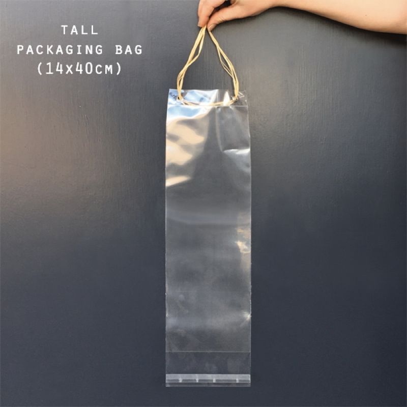 Clear raffia handled bag-Tall (14x40cm)