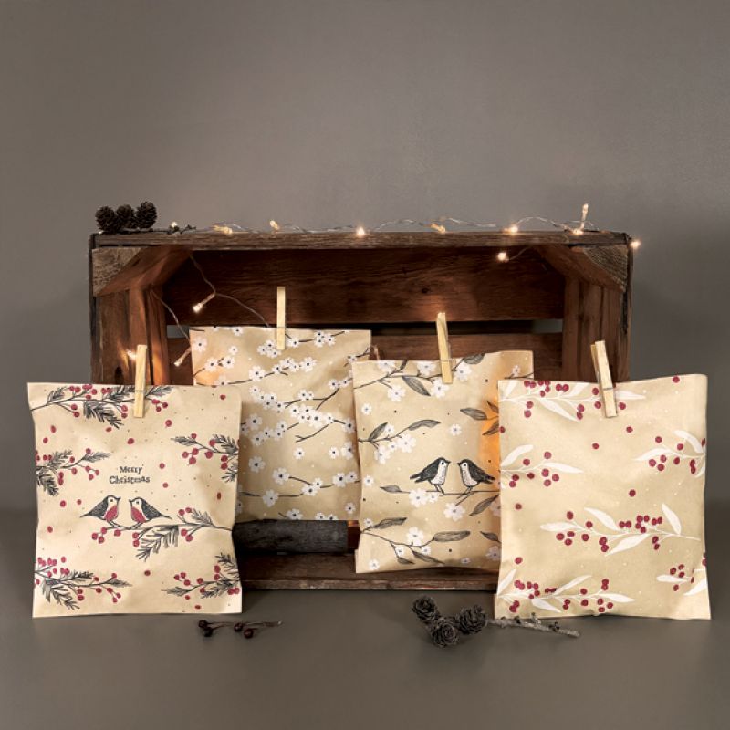 50 Strung bags - Christmas robins