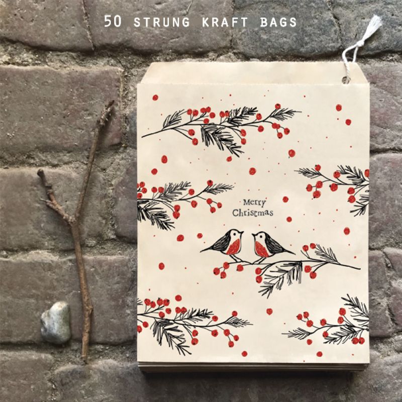 50 Strung bags - Christmas robins