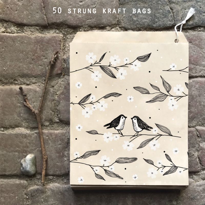 50 Strung bags - Birds & blossom branches