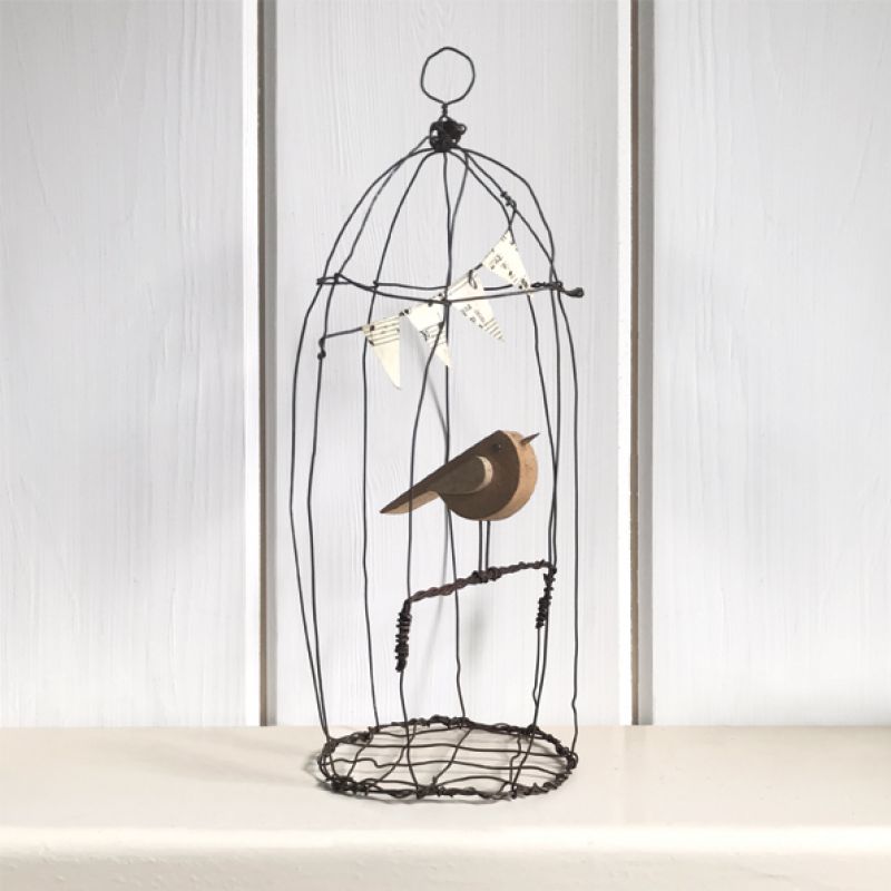 Naive bird rusty wire cage-Large