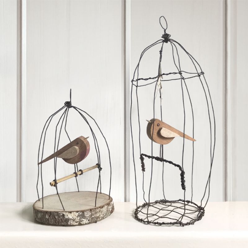 Naive bird rusty wire cage-Large