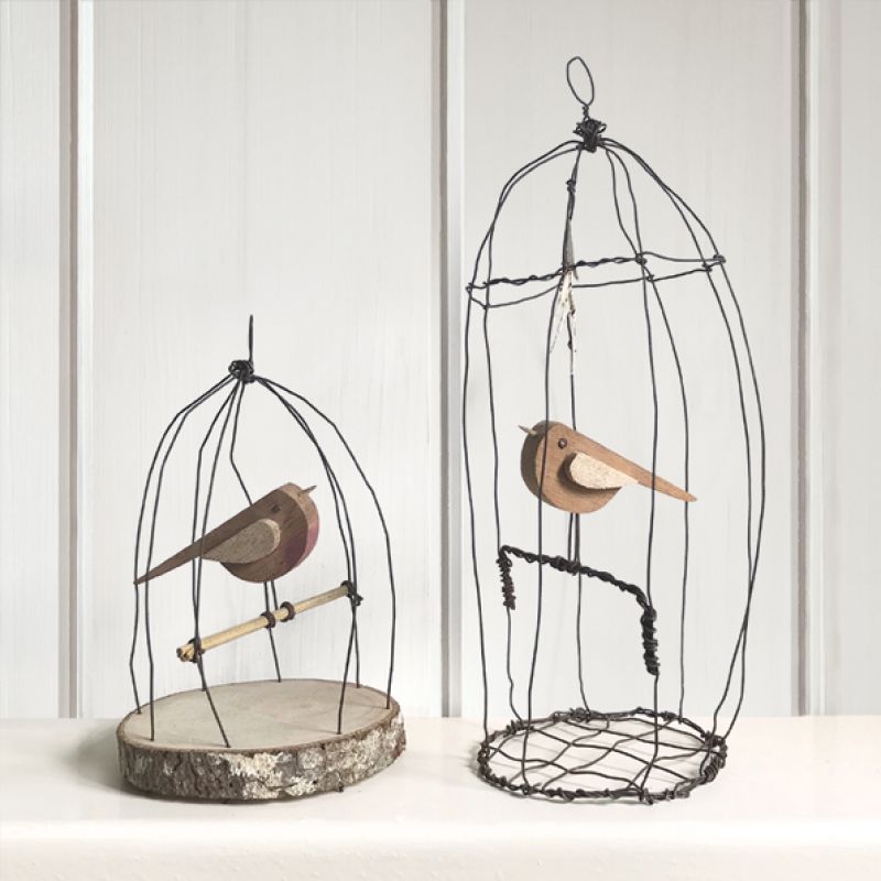 Naive bird rusty wire cage-Small