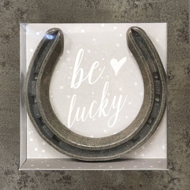 Horseshoe  in grey box – Be lucky (9cm)