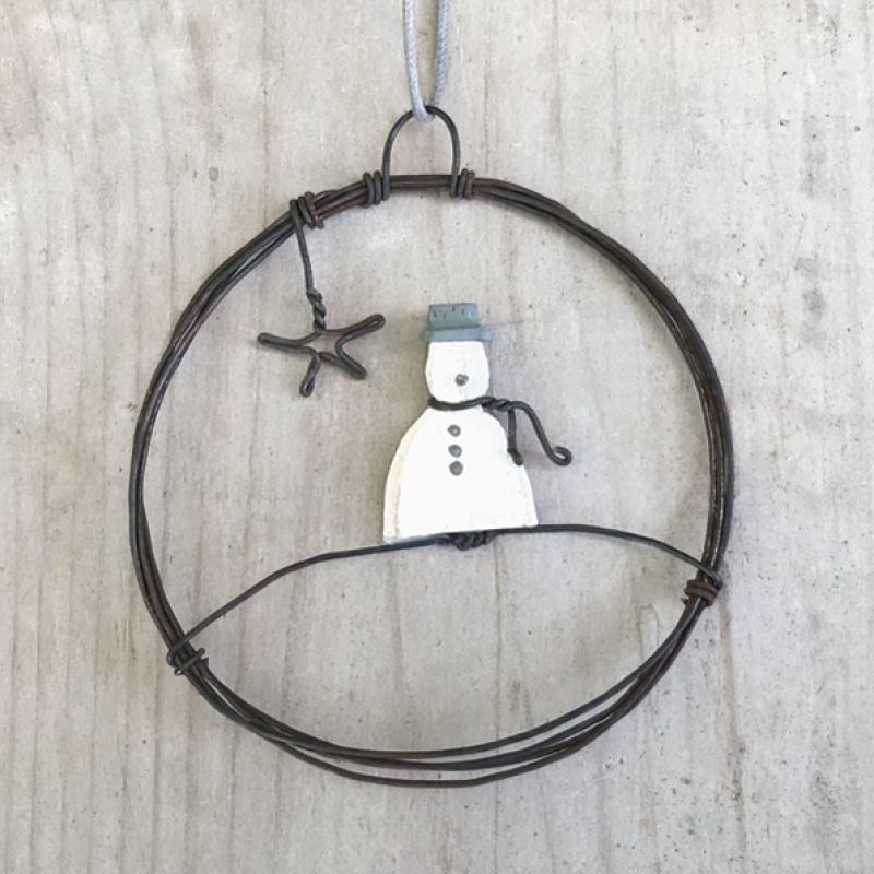 Sml hanging metal wreath-Snowman