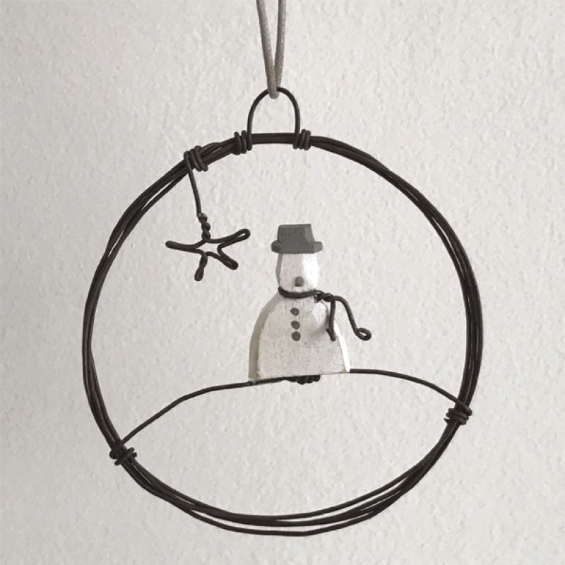 Sml hanging metal wreath-Snowman