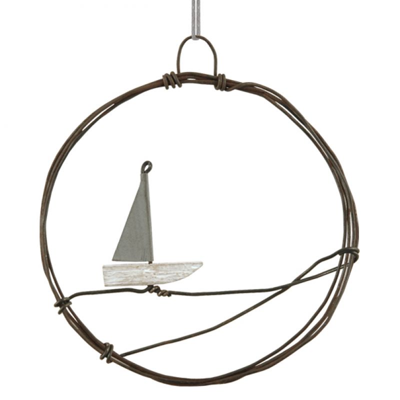 Sml hanging metal wreath-Sail boat