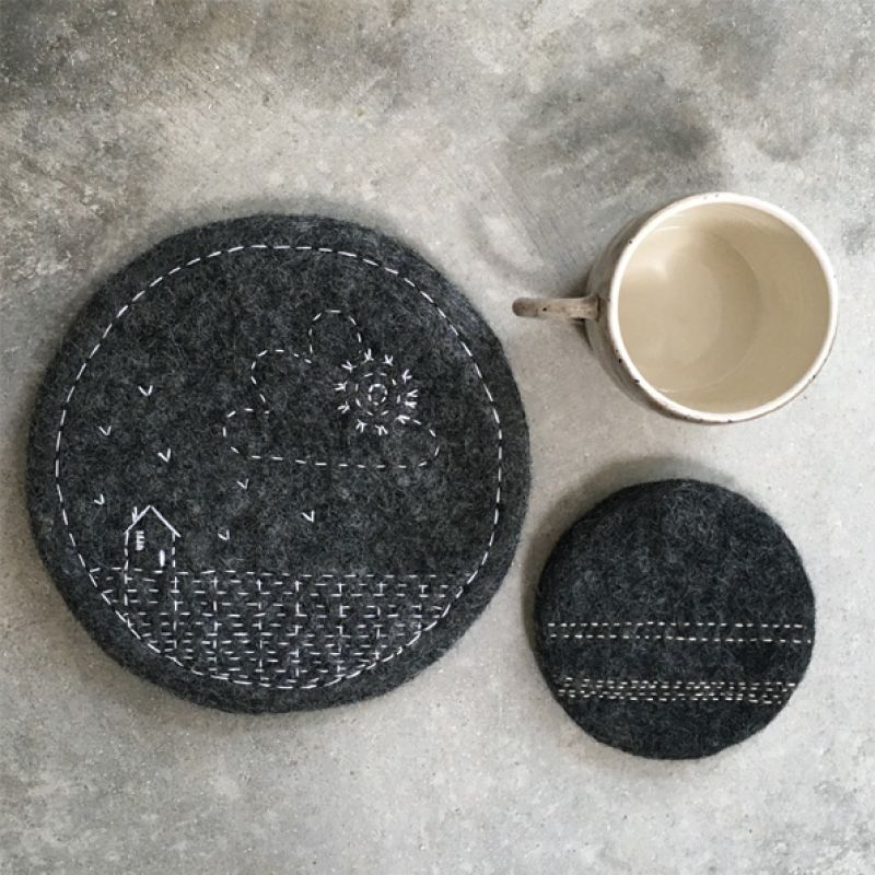 Felt sashiko coaster-Charcoal