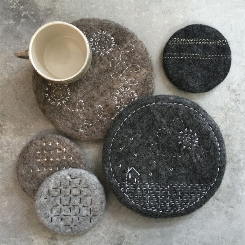 Felt sashiko coaster-Charcoal