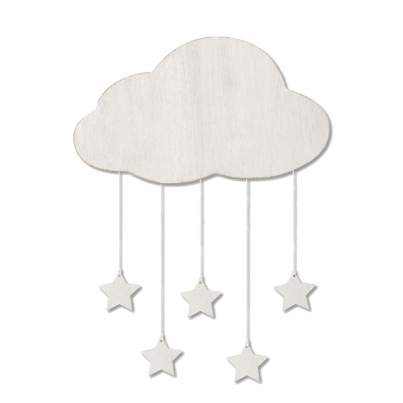 Wooden cloud with hanging stars (17 x 9cm)
