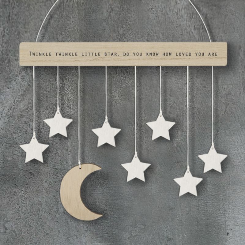 Wood hanger with moon & stars 17,5cm