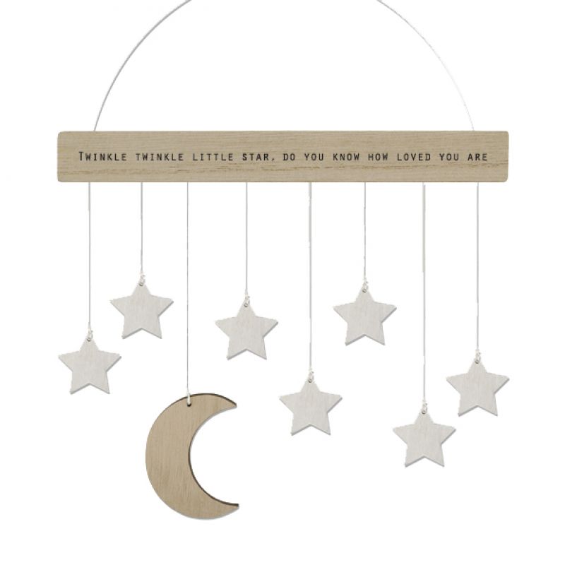 Wood hanger with moon & stars 17,5cm