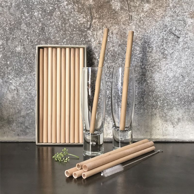 Box of bamboo straws with brush