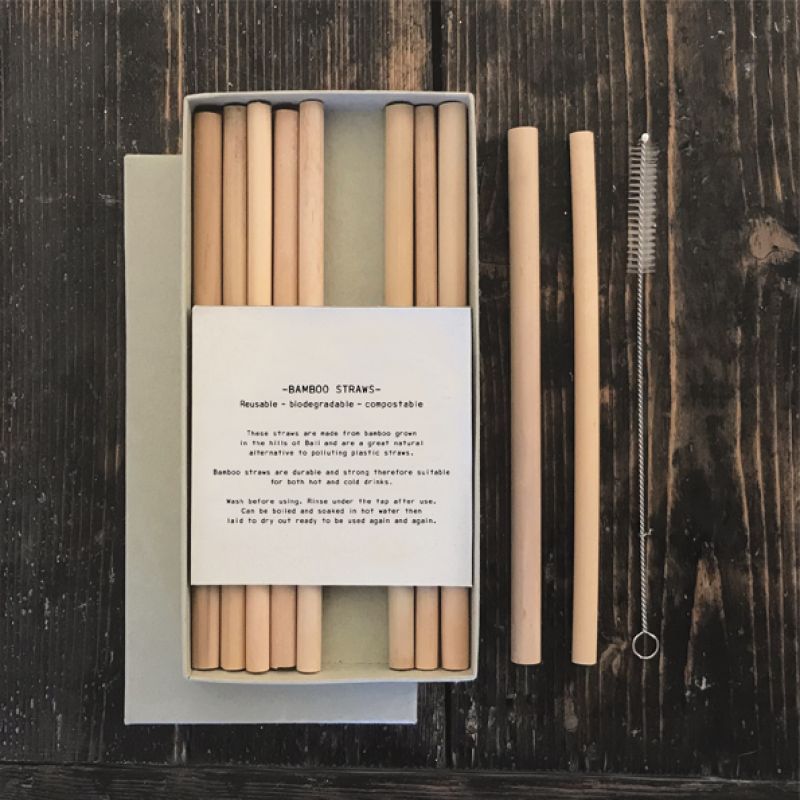 Box of bamboo straws with brush