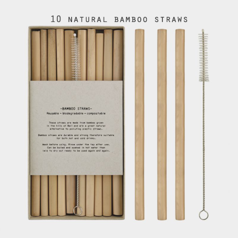 Box of bamboo straws with brush