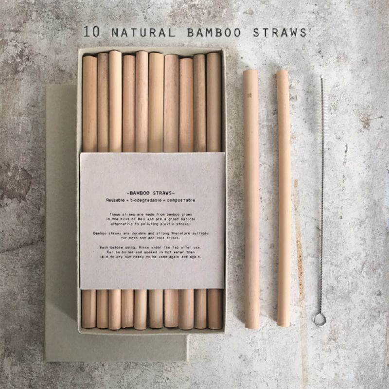 Box of bamboo straws with brush