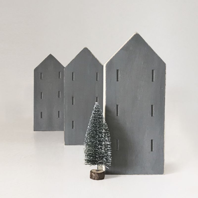Wood town house-Tall grey