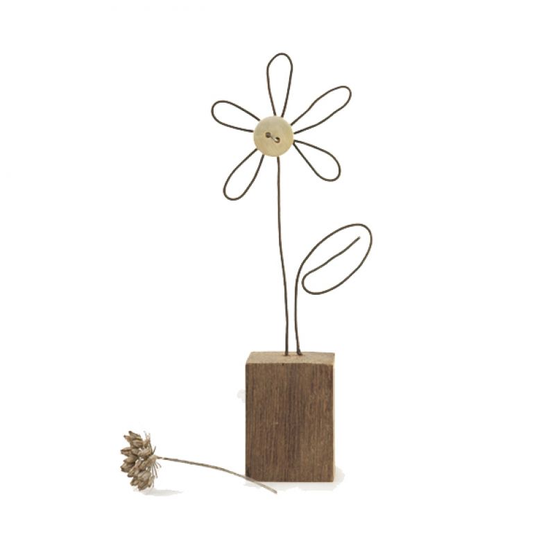 Wire flower in wooden block