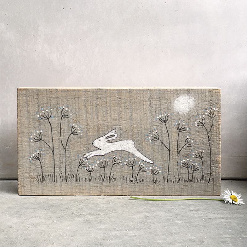 Wood painting-Leaping hare Size: 12x2x22,5 cm