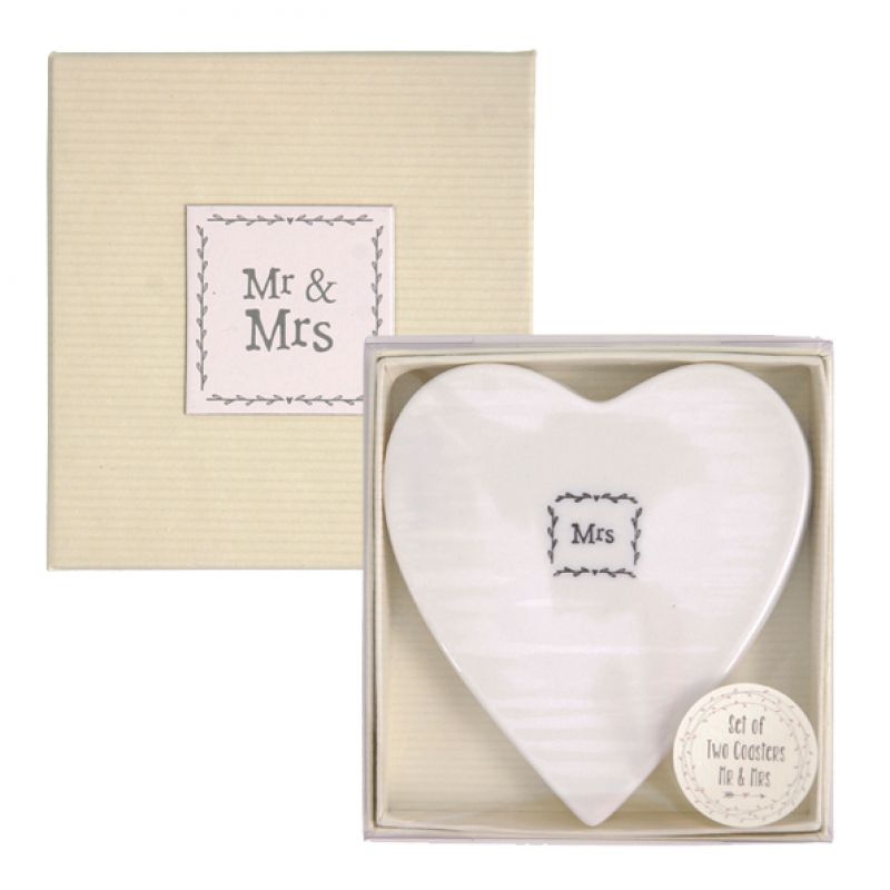 Boxed porcelain coaster set - Mr and Mrs