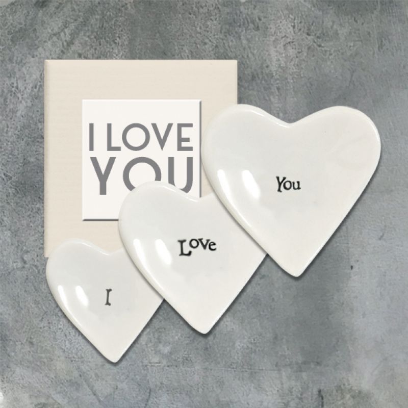 Three porcelain heart dishes - I love you