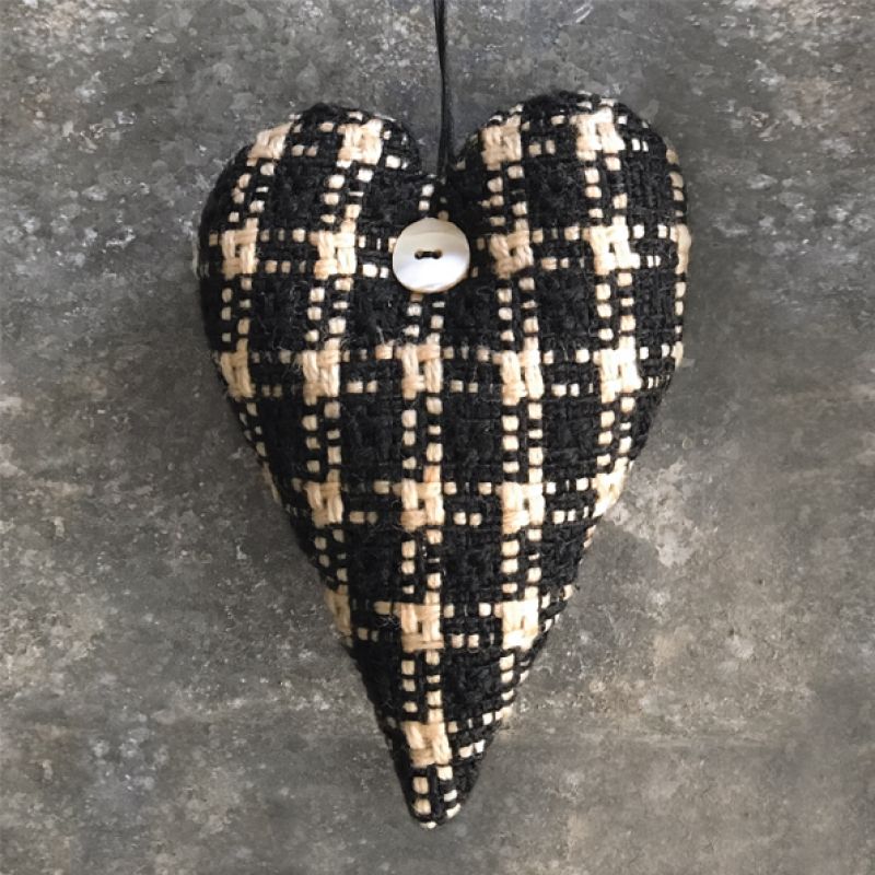 Padded heart - Black and cream tweed 