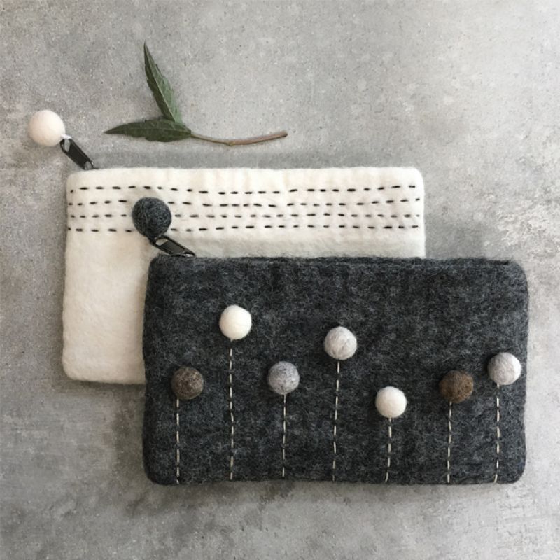 Felt pompom cosmetic bag-Charcoal