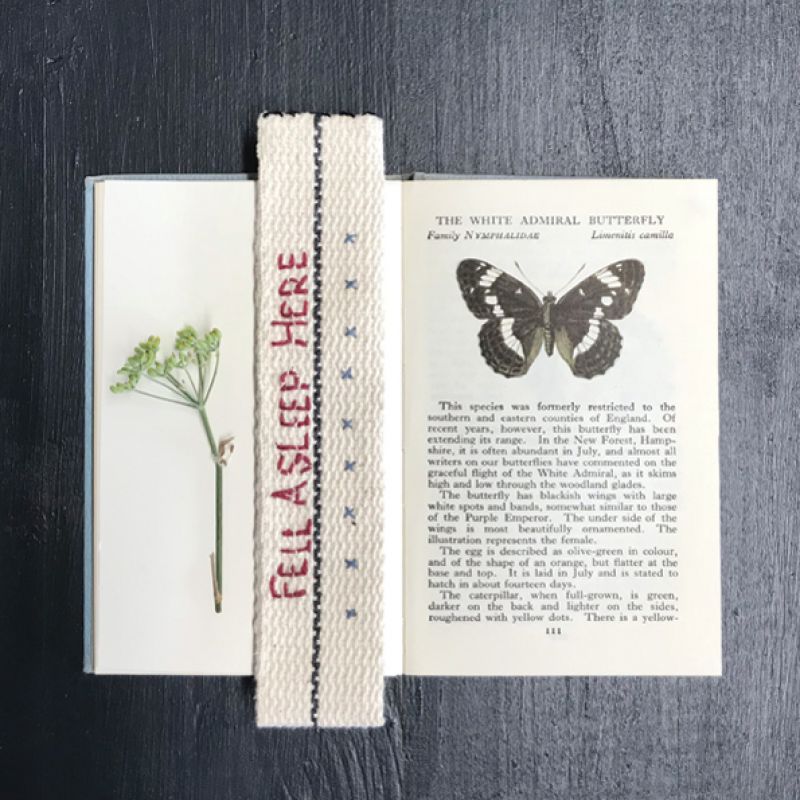 Fabric bookmark-Fell asleep here