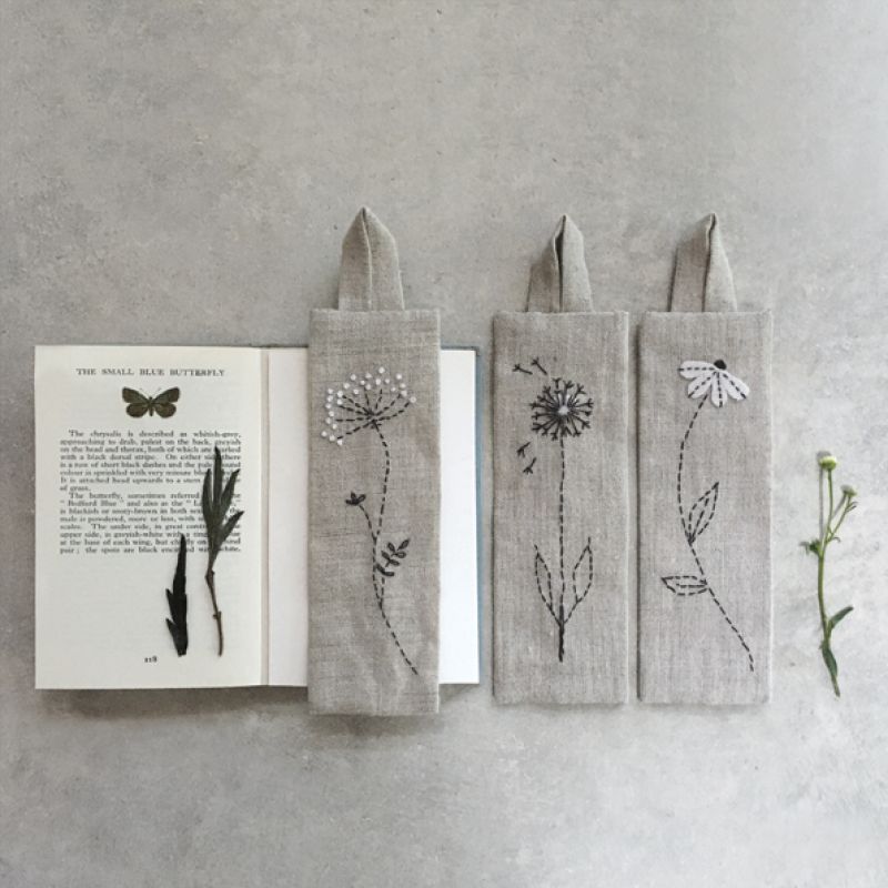 Linen bookmark-Cow parsley