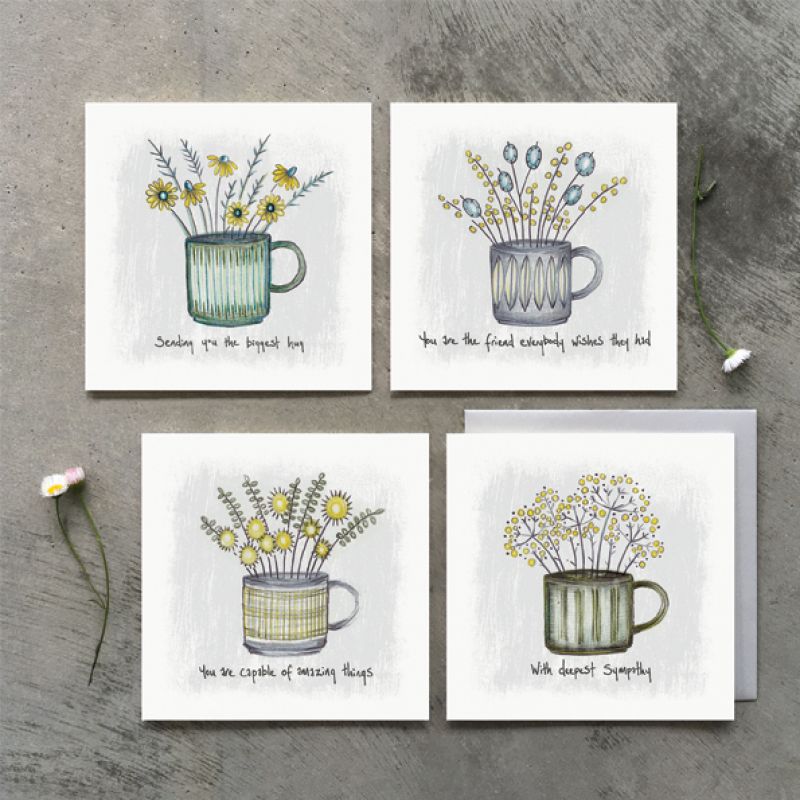 Flowers in mug card-Deepest sympathy Size: 13,5x0,5x13,5 cm