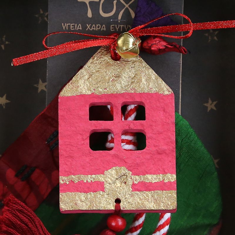 Γούρι Βαμβακερό στολίδι-Σπίτι κόκκινο