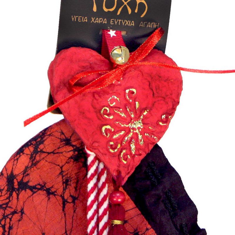 Γούρι Βαμβακερό στολίδι-Καρδιά μπορντώ