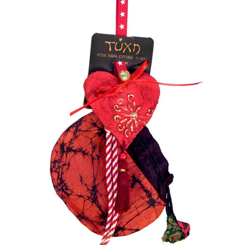 Γούρι Βαμβακερό στολίδι-Καρδιά μπορντώ