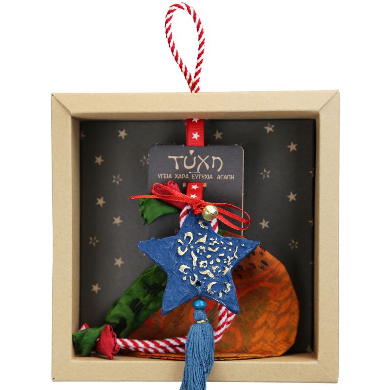 Γούρι Βαμβακερό στολίδι-Αστέρι μπλε