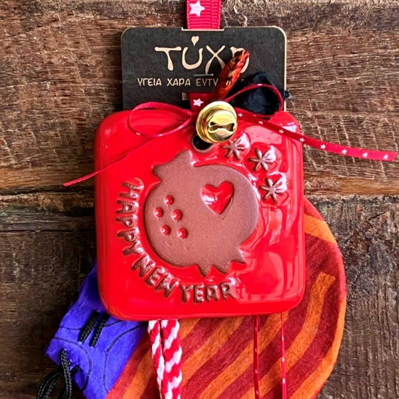 Γούρι Κεραμικό Ρόδι τετράγωνο