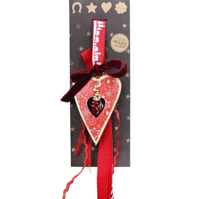 Lucky charm - Hanging Wooden Heart with Bell