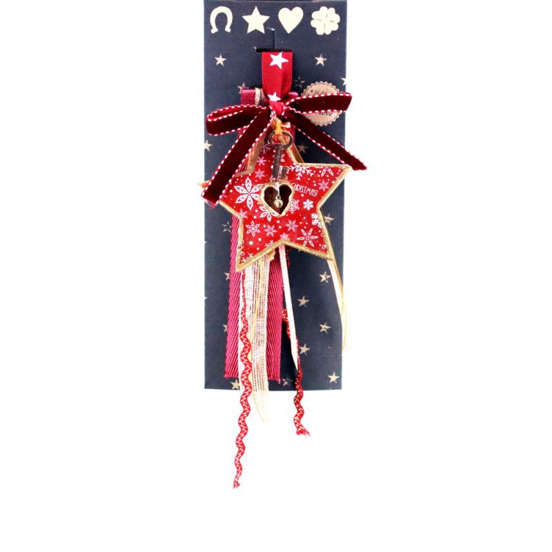 Γούρι ξύλινο Αστέρι με κουδουνάκι-Κλειδί 33εκ.