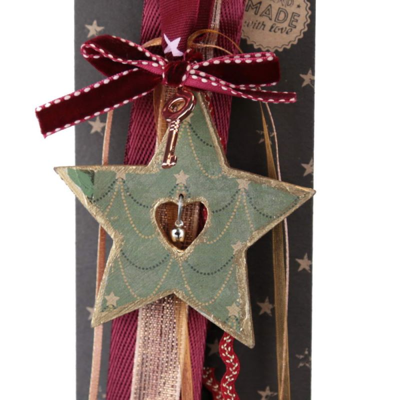 Γούρι ξύλινο Αστέρι με κουδουνάκι-Κλειδί 33εκ.