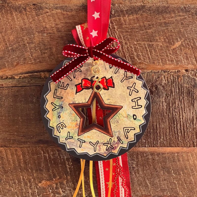 Γούρι Στρογγυλό γούρι-Αστέρι  ξύλινο 33εκ.