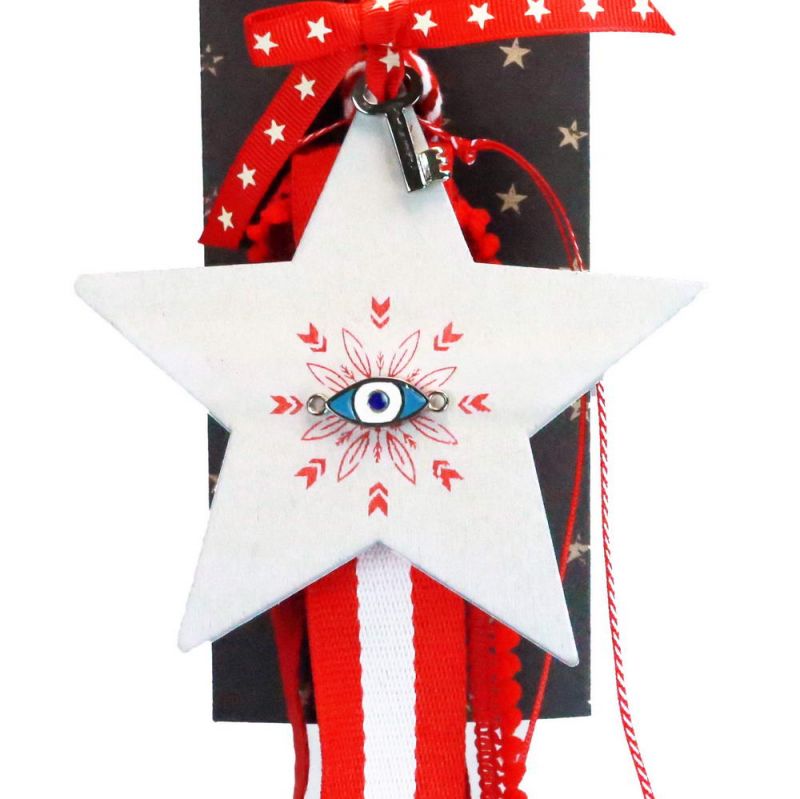 Γούρι Αστέρι με ματάκι-Λευκό 30εκ.